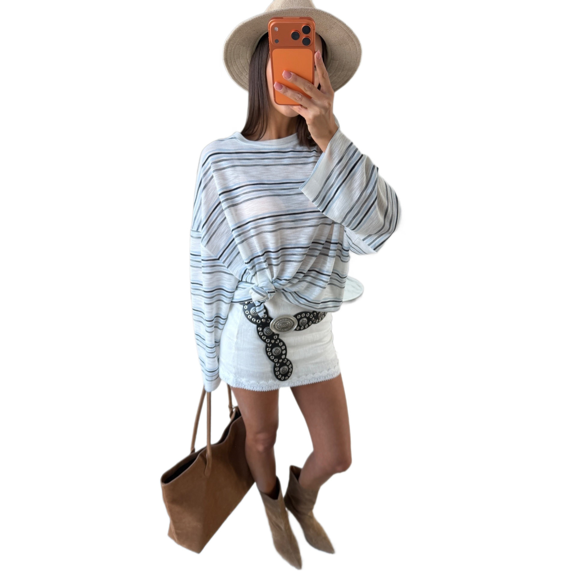 Striped Loose Fit Long Sleeve T Shirt for Women Stylish Knot Design Casual Everyday Wear Wholesale Available