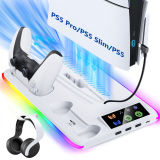 Универсальная подставка для охлаждения PS5/SLIM/PRO, многофункциональный кронштейн для вентилятора, зарядное устройство с двумя ручками и подсветкой RGB