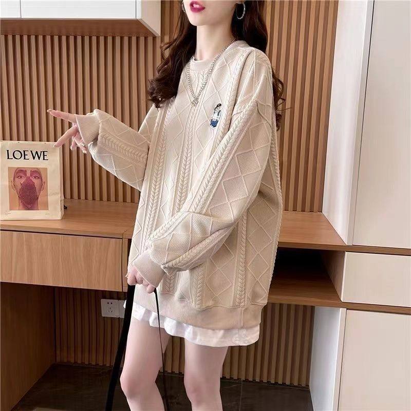 Maternity Winter Clothing New Style Fleece-Lined Thickeneded Sweatshirt Versatile Foreign Style Splicing Outer Wear Warm Maternity Fake Two-Piece Suit