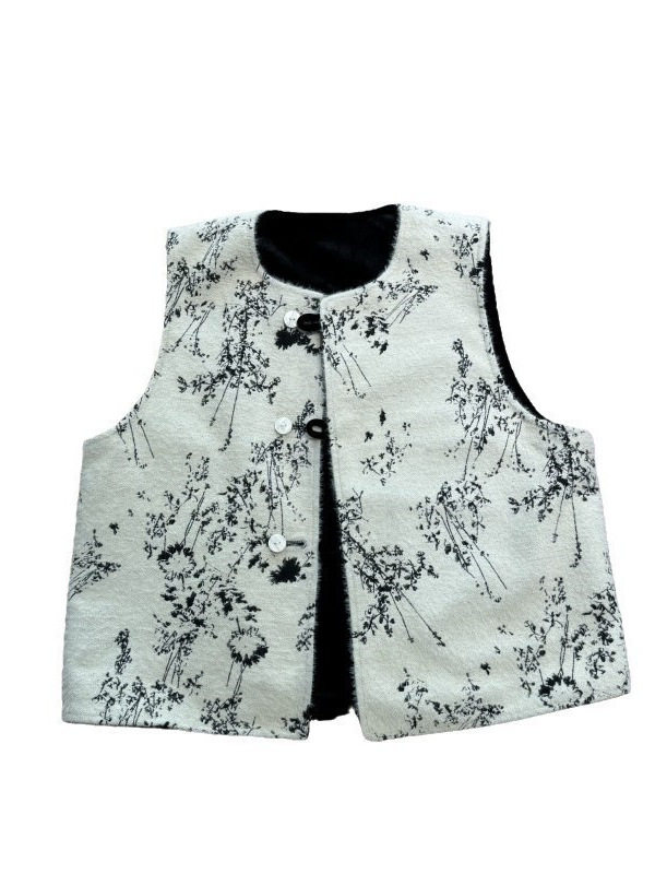 New Chinese style ~ double-sided wearable shell buckle western style jacquard South Korea velvet vest 2024 autumn and winter