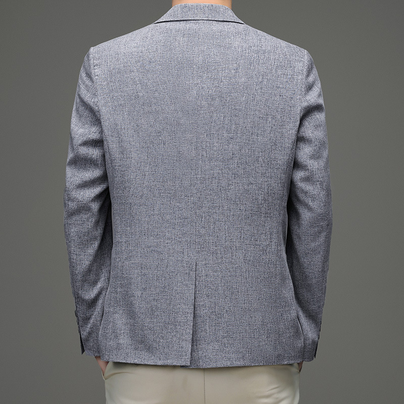 Áo blazer nam pha lanh dáng ôm xẻ tà sau nhẹ mùa xuân thu — Xanh xám nhạt, Màu xám nhạt