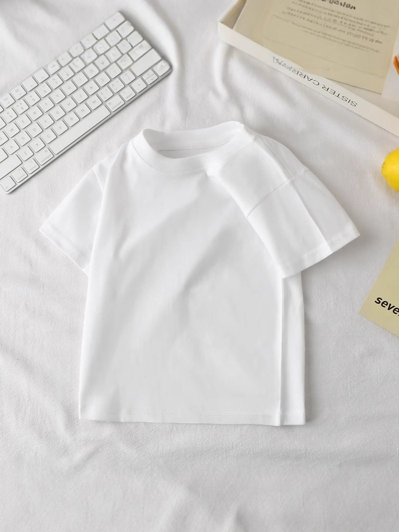 Girls' Cotton Short-Sleeve T-Shirt, New Summer Style, Boys' Versatile Minimalist Half-Sleeve Tee, Thin Summer Wear