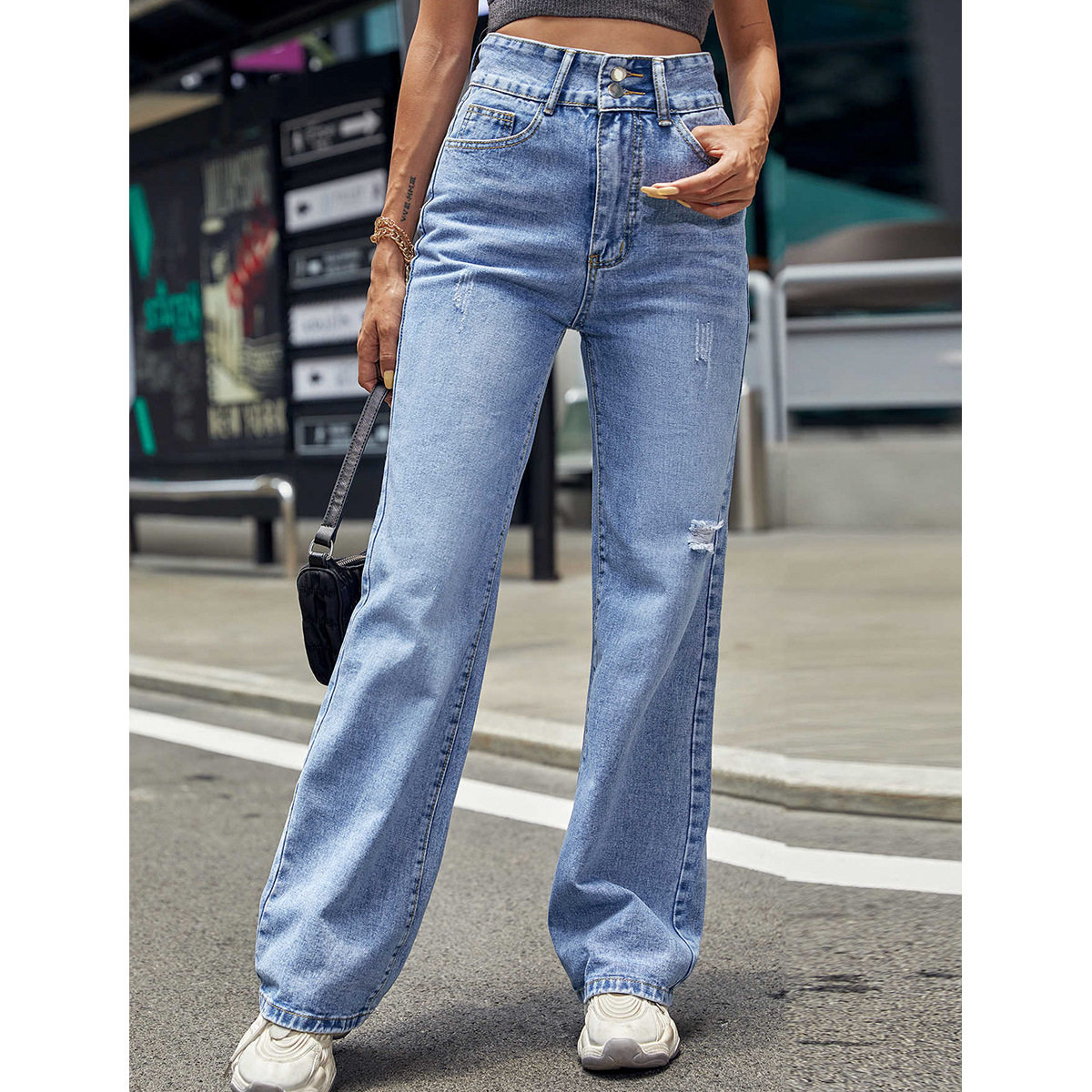 High Waisted Straight Leg Loose Denim Jeans Trendy Womens Fashion Casual Wear for Spring and Summer Wholesale Available