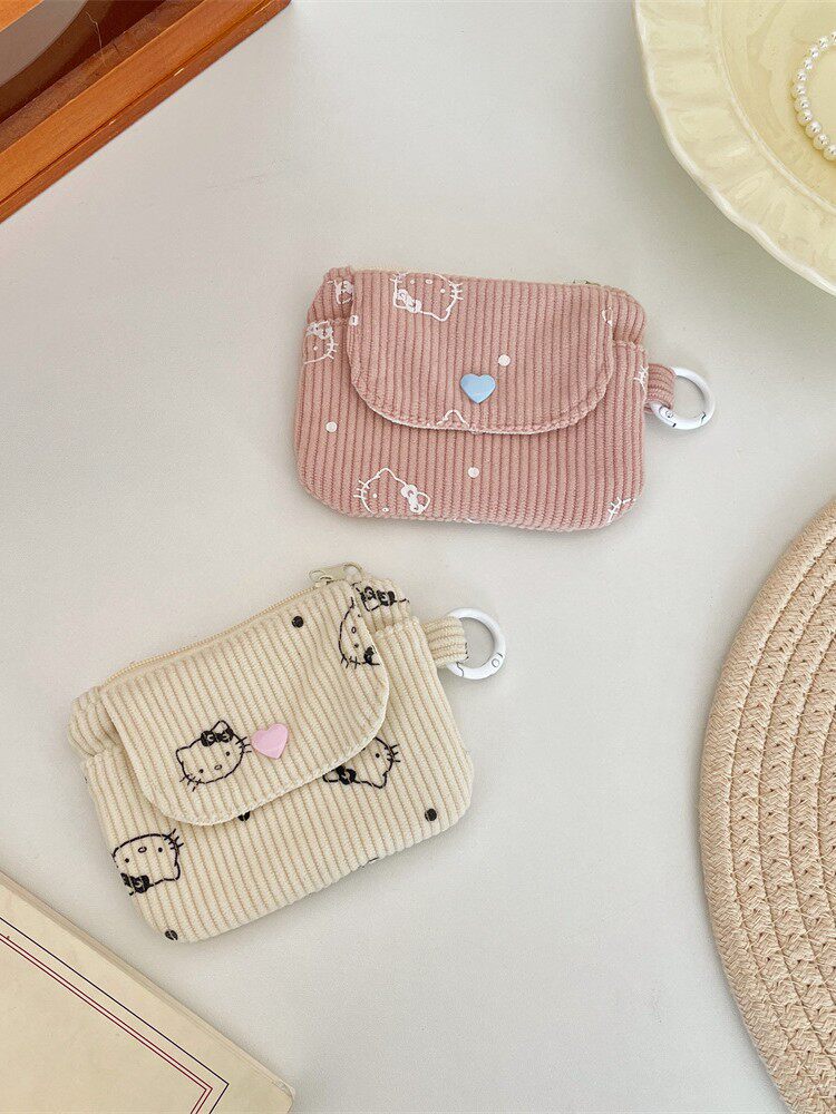 511221 Corduroy Printed Card Holder Coin Storage Bag Women's Wallet Zipper Card Holder Bank Card Id Bag