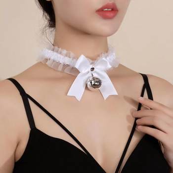 Bow Lace Bell Necklace choker Collarbone Neck Accessories Soft Girl Neck Strap cos Maid Collar
