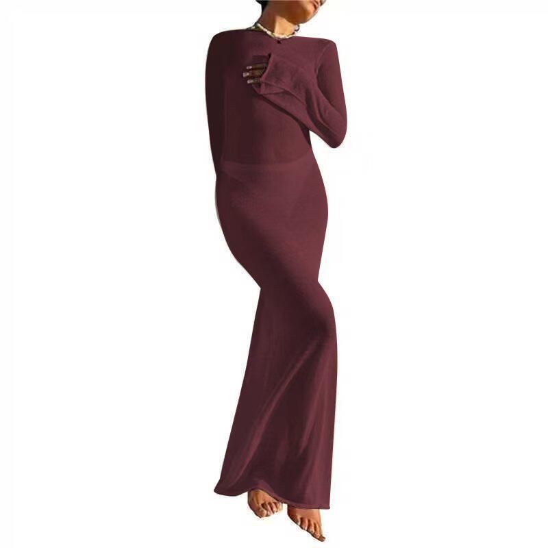 Long Sleeve Backless Dress Round Neck Beachwear Summer Style Sexy Design Wholesale Available