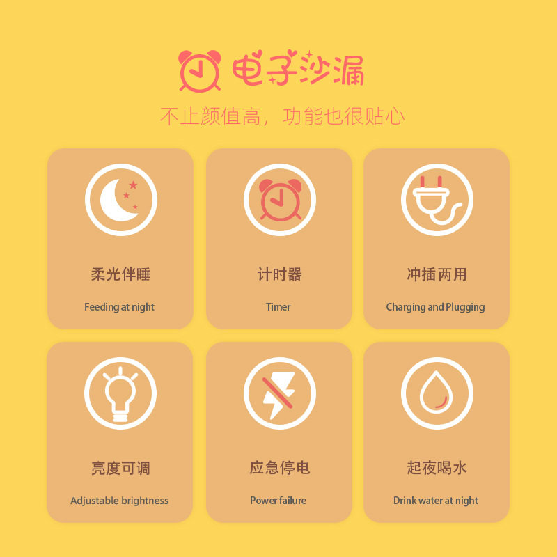 Led Night Light USB Charging Gift Bedside Table Lamp Digital Timer 3D Hourglass Ornament Atmosphere Light