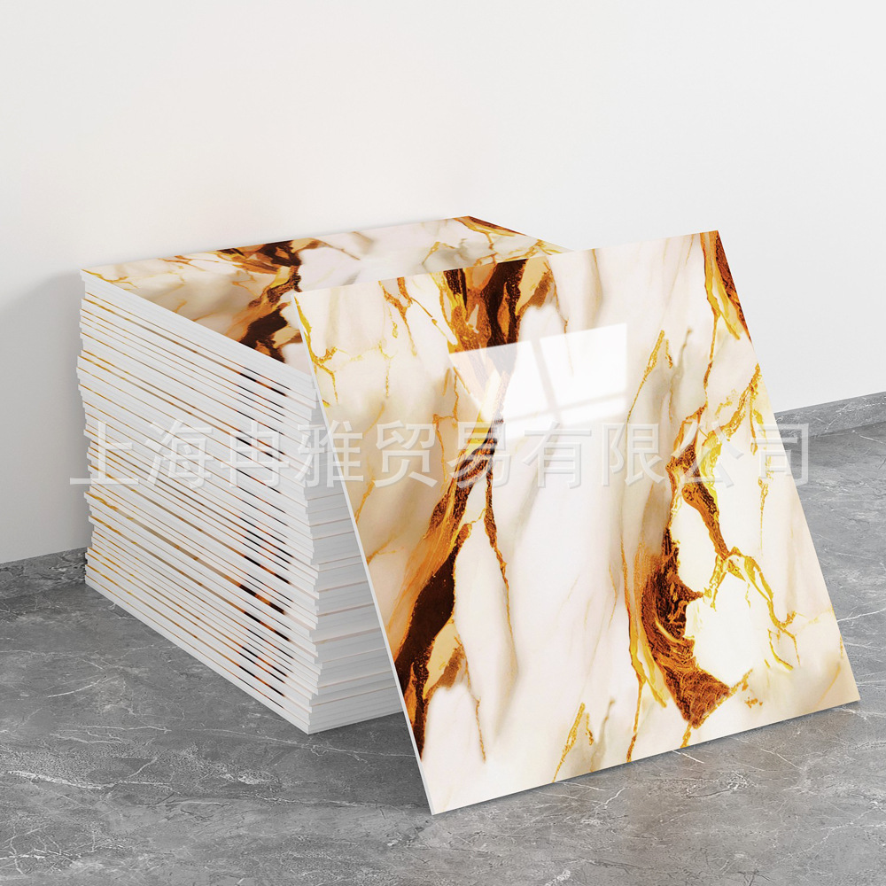 跨境外贸仿大理石鎏金3d墙面翻新装饰贴纸防油防水墙纸自粘瓷砖贴