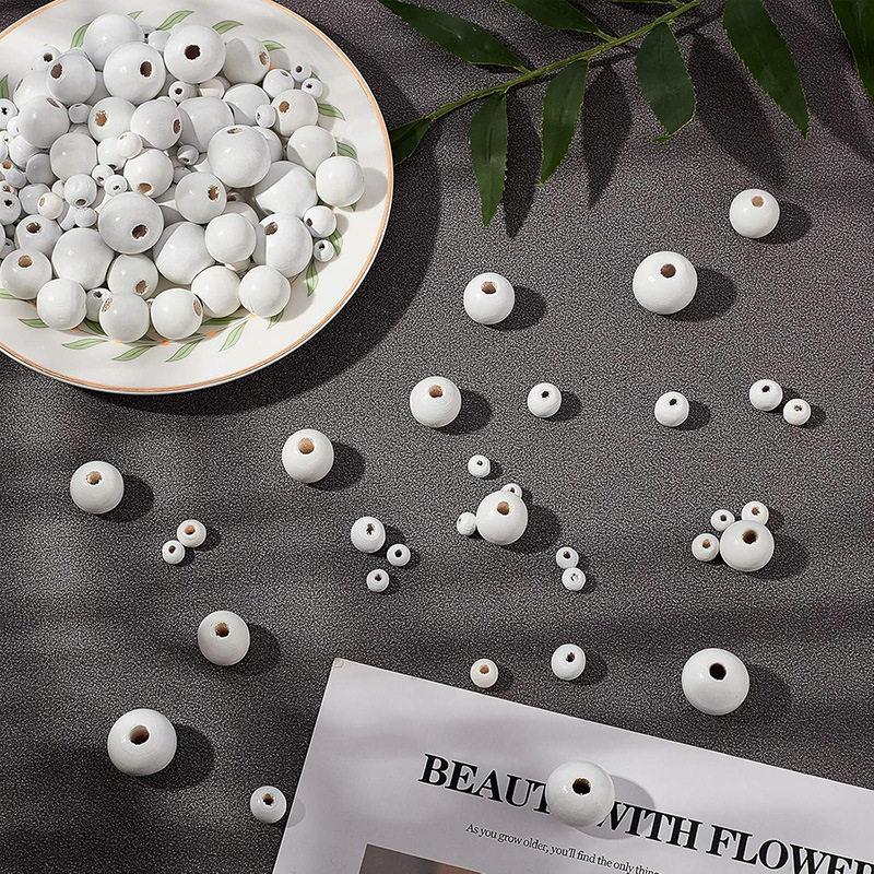 DIY饰品配件 6-25MM水漆白色荷木木珠散珠 圆形散珠DIY配件材料