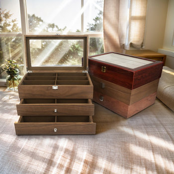 Spot wholesale wooden 8 12 glasses storage display box drawer double watch jewelry storage box