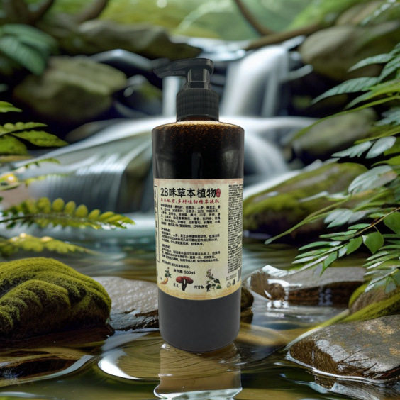 Ready-Made 28-Herb Shampoo with Polygonum Multiflorum, Platycladus Orientalis Leaves, Soapberry, Ginger, Plant-Based, Silicone-Free, Oil Control, Anti-Dandruff