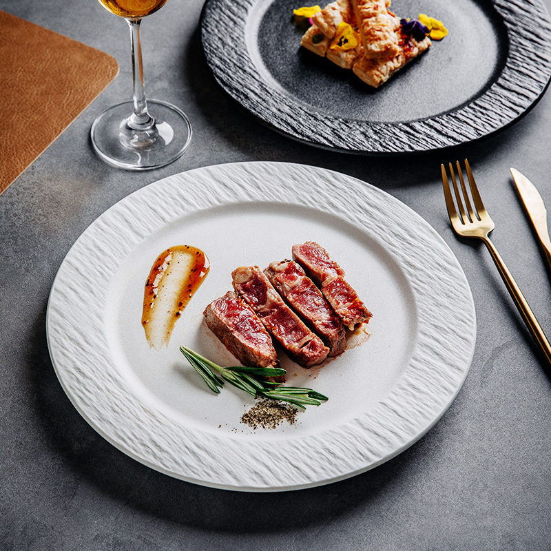 Stone Pattern Ceramic Disc Steak Plate Western Food Plate Flat Plate Pizza Plate Household Plate Western Restaurant High Value Plate