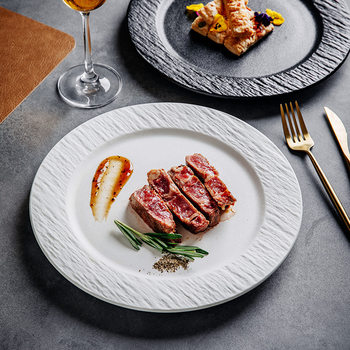 Stone Pattern Ceramic Disc Steak Plate Western Food Plate Flat Plate Pizza Plate Household Plate Western Restaurant High Value Plate