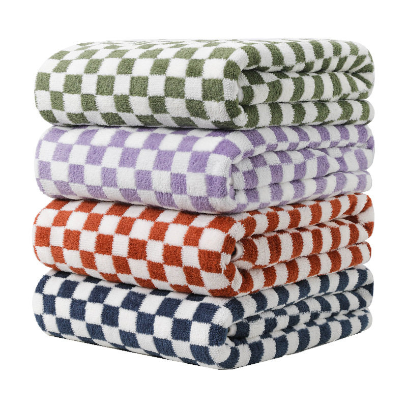 Cross-border checkerboard coral fleece bath towel manufacturers wholesale increase thick lint-free absorbent large household bath towel