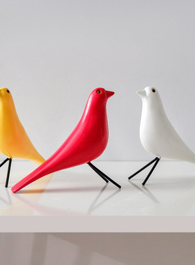 北欧木质小鸟摆件纯手工绘画仿真小鸟客厅摆设家居橱窗柜台装饰品