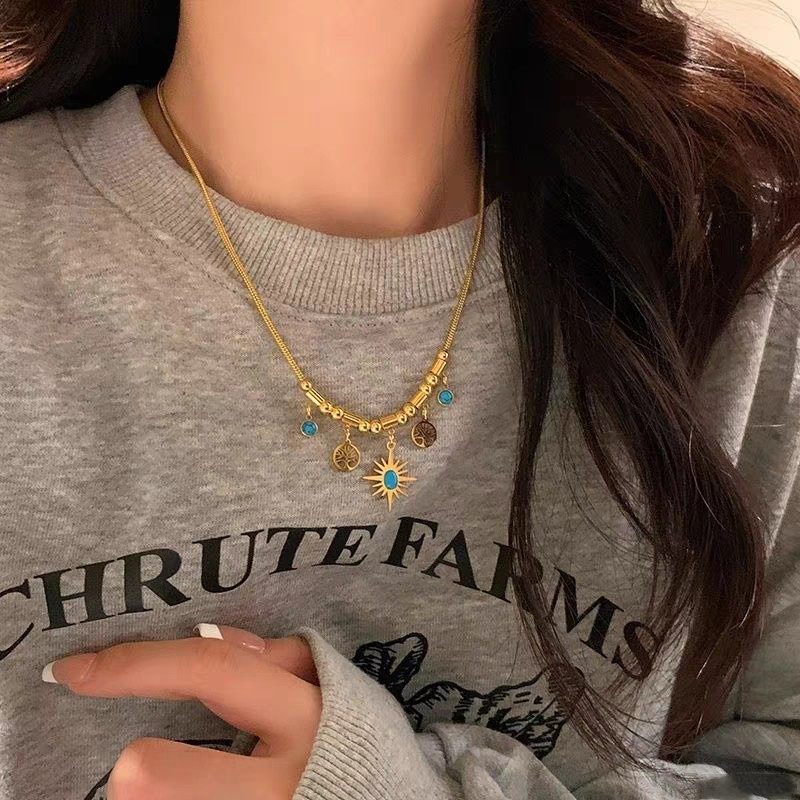 Retro Sunflower Necklace Women's Niche Design Eight-Pointed Star Clavicle Chain High-End Second-Hand Vintage Accessories