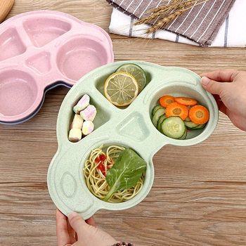 Creative Kidsren's Tableware Baby Cartoon Car Eating Bowl Wheat Straw Anti-Fall Divided Plate Treasure Food Supplement Bowl and Plate