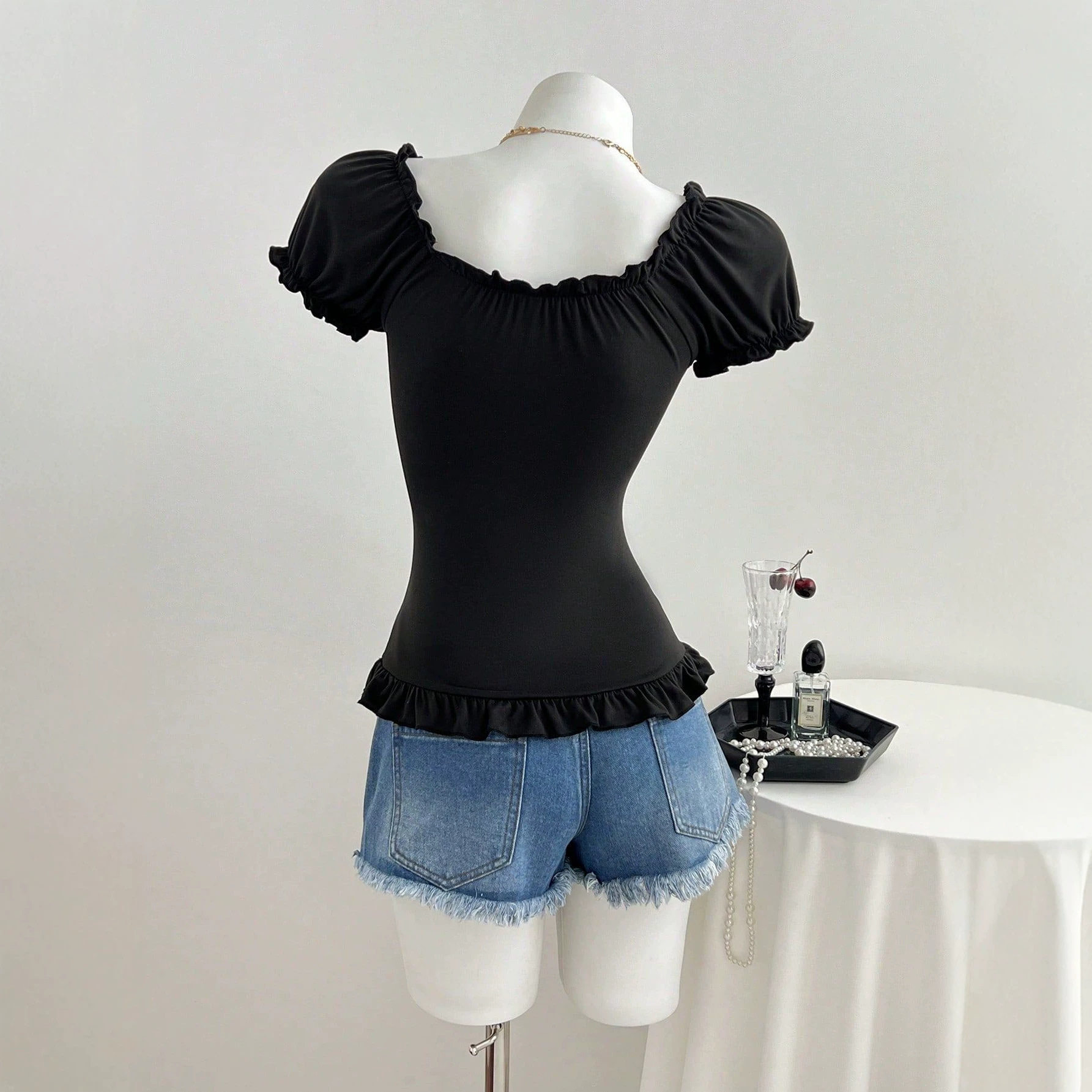 Summer Womens T Shirt Sweet Style Puff Sleeves Bow Tie Design Casual Wear Ready to Ship OEM ODM service