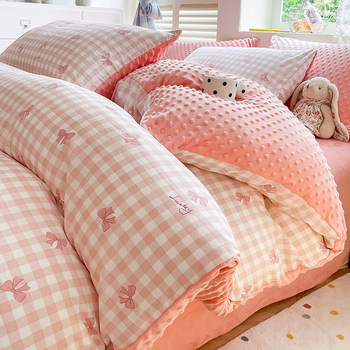 Winter Thickeneded Milk Bean Velvet Bed Four-Piece Set Ab Surface Washed Cotton Fleece-Lined Bed Coral Velvet Quilt Cover Bed