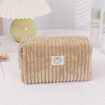 New Corduroy Portable High-End Cosmetic Bag Travel Large-Capacity Cosmetic Toiletry Storage Bag Two-Piece Set for Women