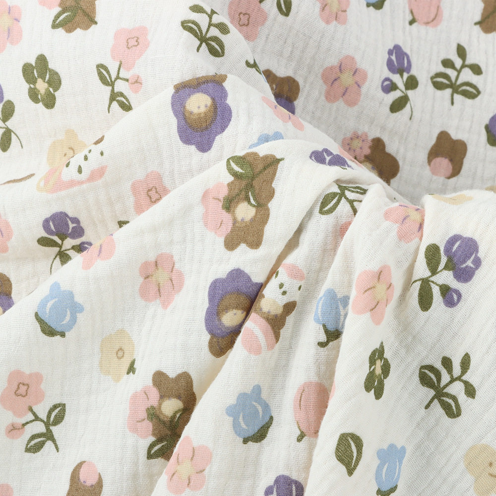 Cotton Double-layer Crepe Baby Cotton Bath Towel Home Wear Children's Pajamas Fabric Crepe Printed Yarn Fabric