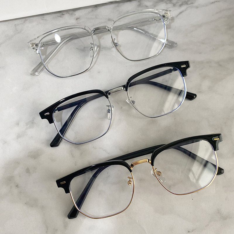 Little Red Book Same Style Eyebrows Metal Short-sighted Eye Frame Women's Available Power Round Face Half Frame Men's Eye Frame Korean Style Fashionable