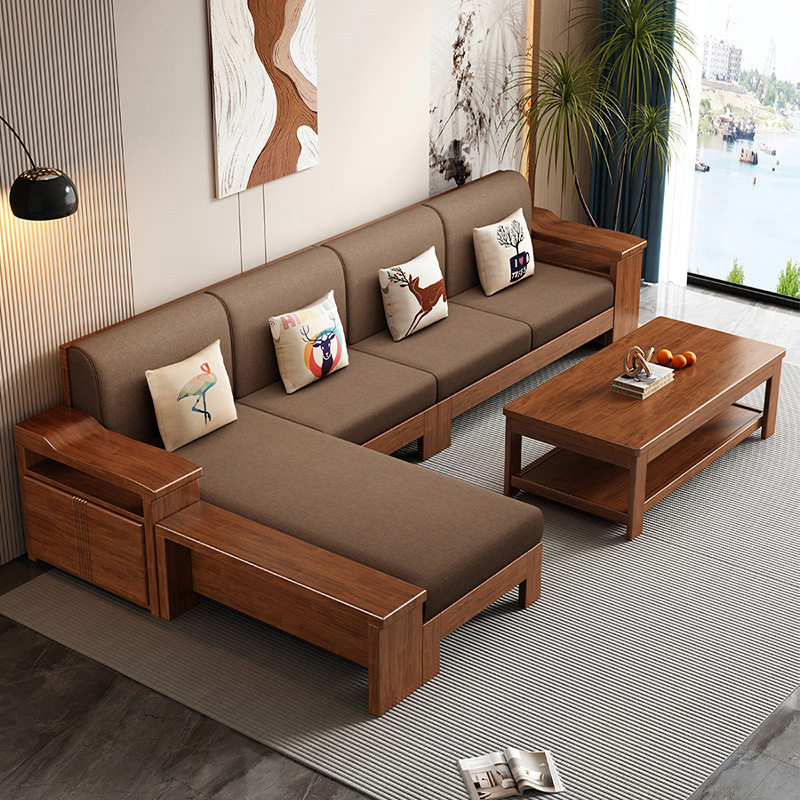 中式冬夏两用实木沙发贵妃 1+2+3茶几组合客厅小户型简约经济家具