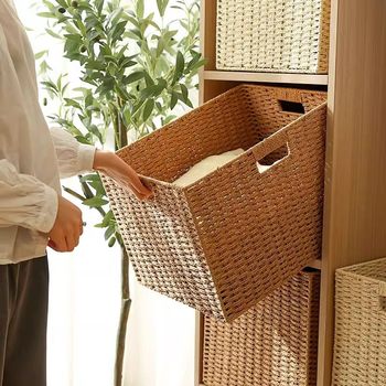 Household Wardrobe Drawer-Type Storage Box Storage Basket Rattan Snack Toy Sundry Storage Box Woven Basket