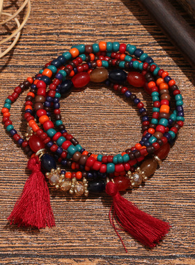 跨境货源波西米亚民族风多层串珠手链6件套流苏吊坠手环
