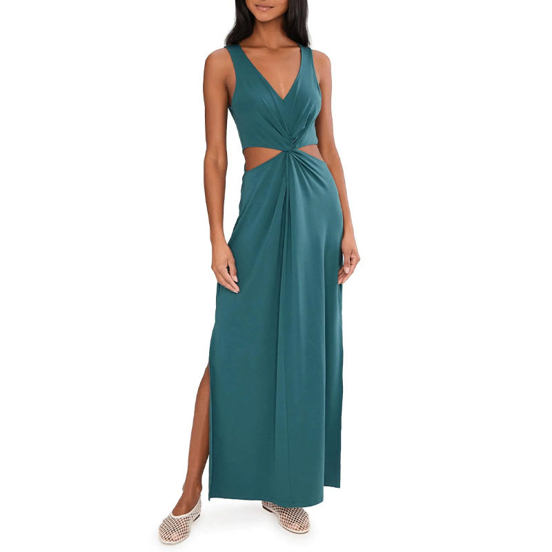 Summer Long Dress for Women Elegant V Neck Solid Color Lightweight Fabric Perfect for Casual or Formal Occasions