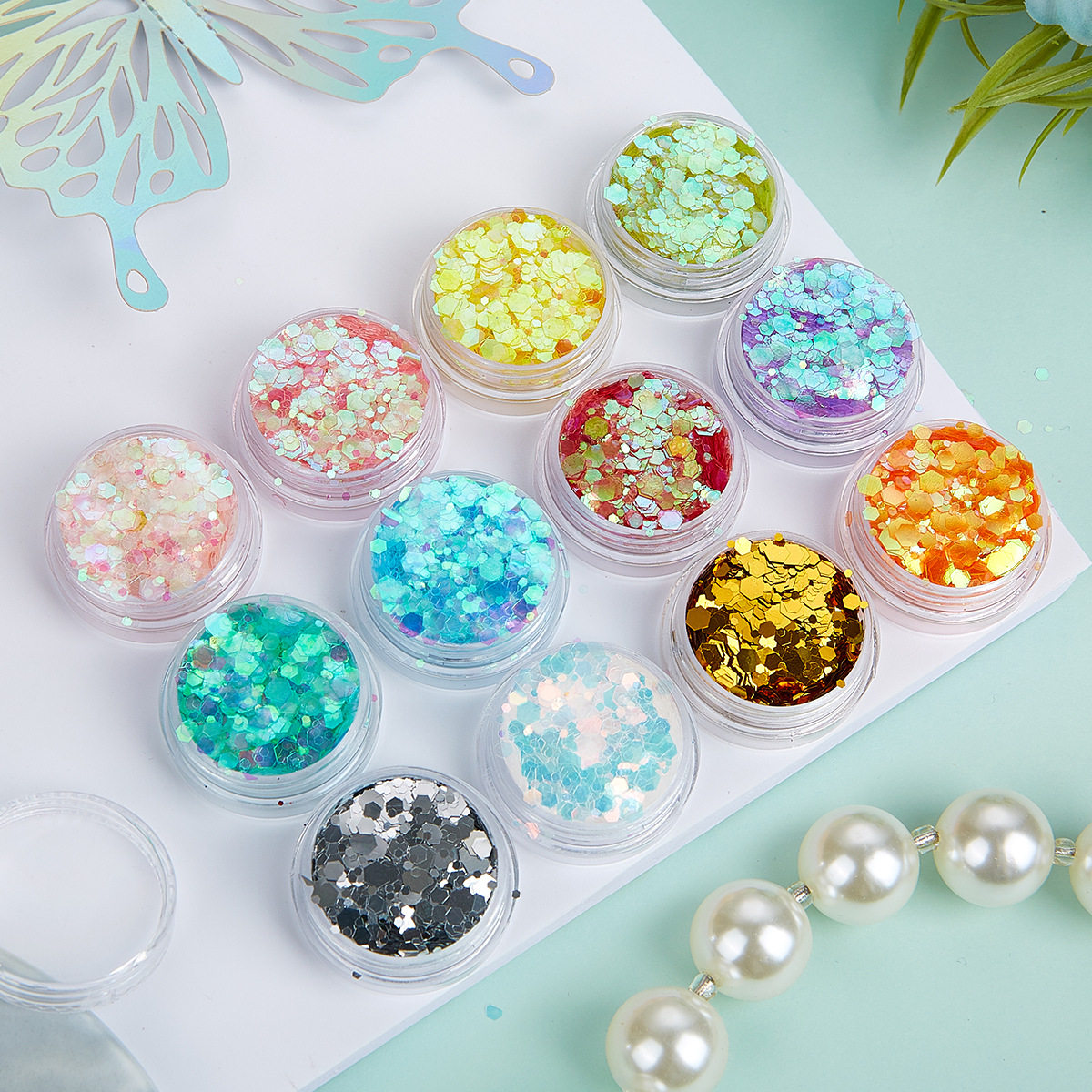 Nail art sequins glitter powder glitter powder jewelry gradient flash 12 color set gold foil Nail Polish glue makeup handmade