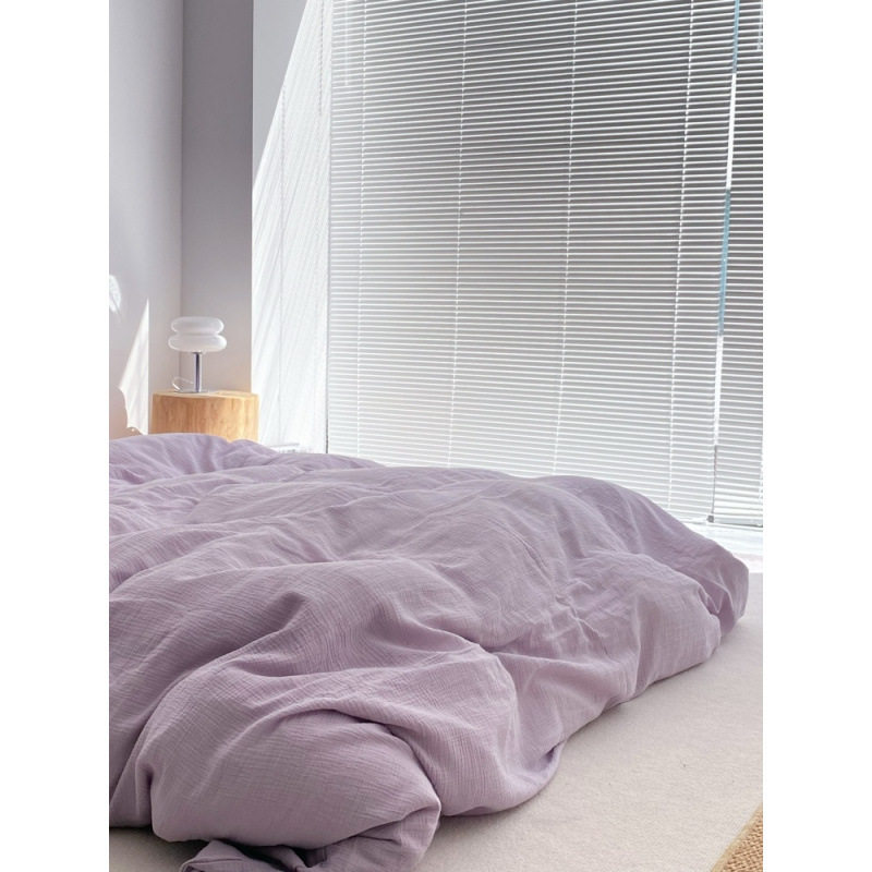 Simple Style Purple Washed Cotton Four-Piece Quilt Cover Bedding Dormitory Three-Piece Set