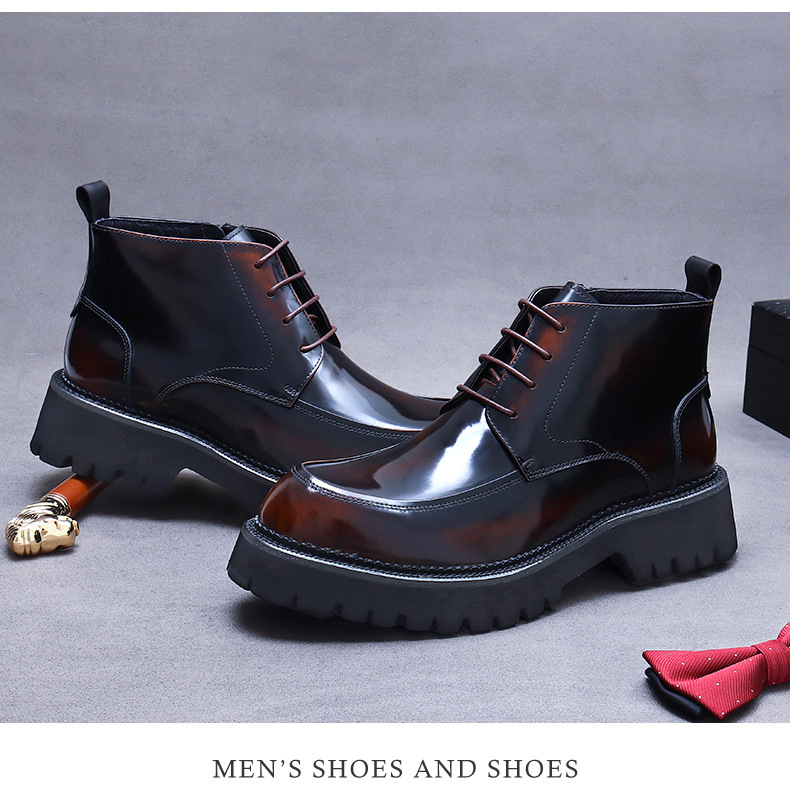 Giày boot nam da bò cổ thấp đế dày tôn dáng — Màu đen, Màu cà phê mẫu lót nhung, Màu đen mẫu lót nhung, Màu cà phê