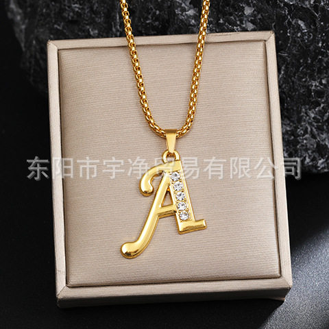 2025 summer new 26 diamond English letter necklace men's European and American fashion creative diamond jewelry accessories women