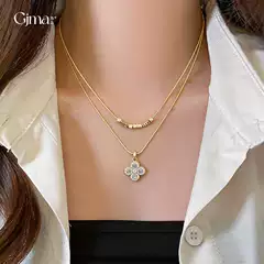 14K Real Gold Electroplated Zircon Flower Double-Layer Necklace, Light Luxury Niche Personality Clavicle Chain, Korean Style Ins Fashion Accessory