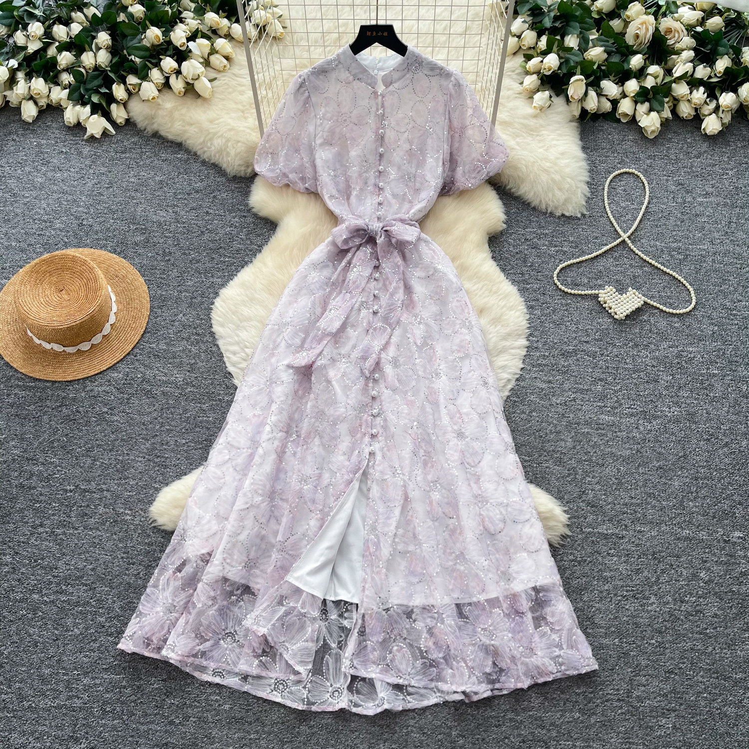 Lace Sequin Maxi Dress for Women High Waist A Line Silhouette Elegant Style Perfect for Summer Parties Wholesale