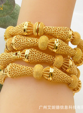热销合金镀金手镯迪拜新娘印度轻奢风女式婚礼沙金手镯饰品