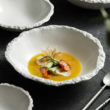 Dessert Ceramic Rock Pattern Plate Yogurt Bowl Dish Tableware Skirted Shallow Plate Simple Nordic Ceramic Rock Pattern Plate