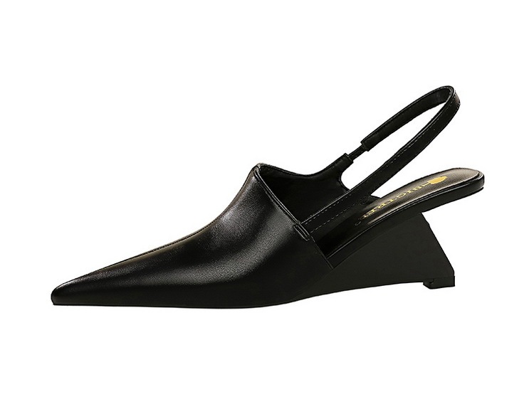 Giày cao gót nữ mũi nhọn gót dốc 6.5cm phối quai hậu khoét lỗ — Màu đen, Màu mơ, Màu trắng