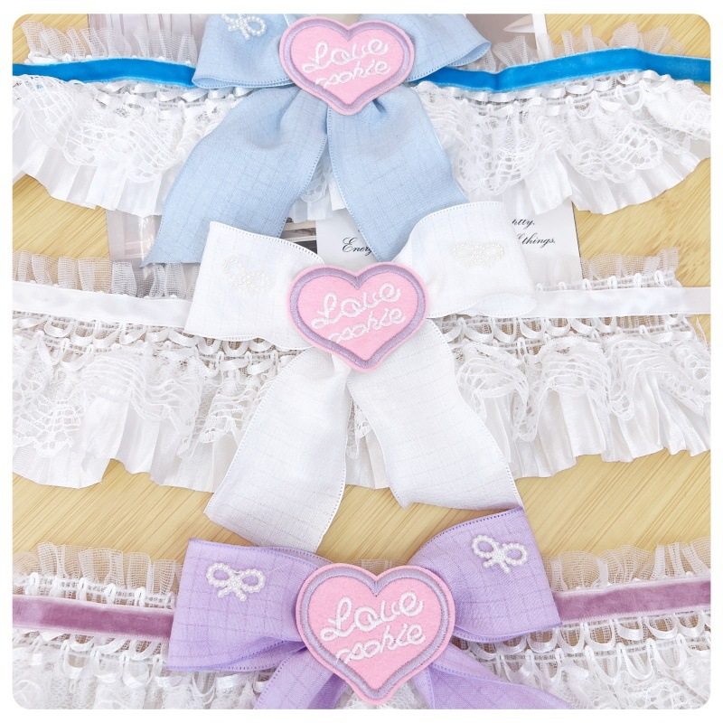 2025 Cross-Border Pet Cream Style Bow Love Collar Cat Lace Neck Collar Dog Collar Wholesale