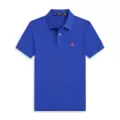 Royal blue polo with red label