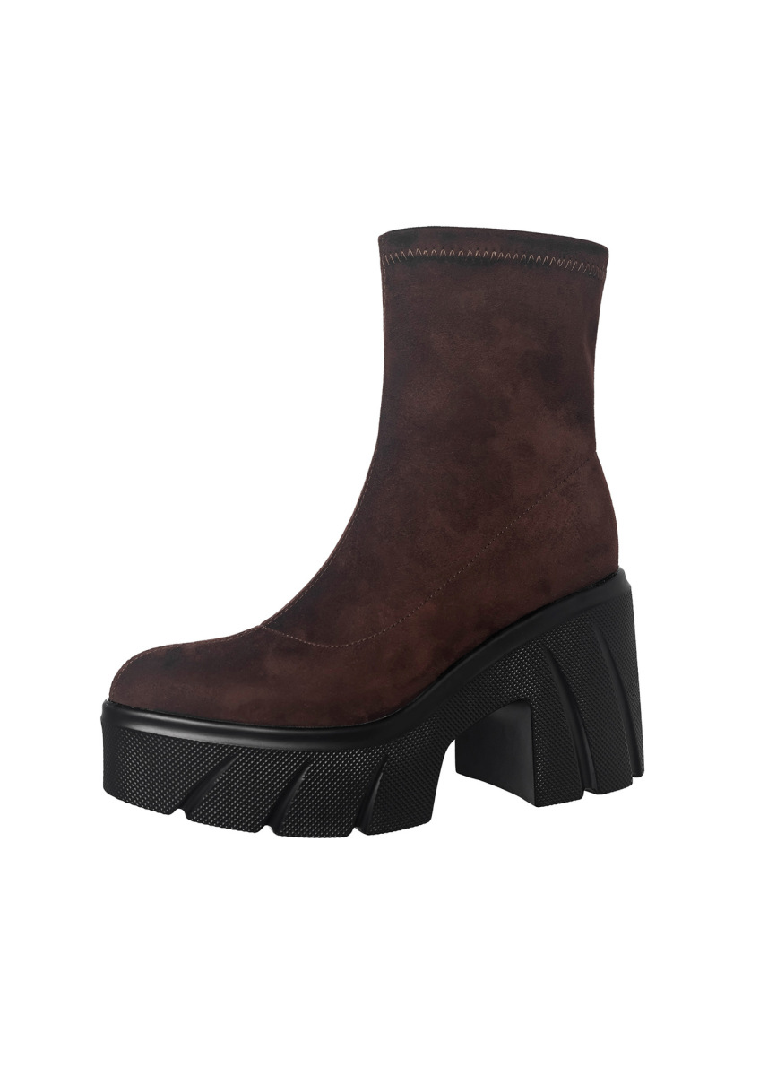 Boot nữ cổ thấp gót thô đế dày tăng chiều cao, chất liệu nhung mềm — Lớp lót đơn màu đen, Lớp lót đơn màu nâu, Lót nhung đen, Lót nhung màu nâu