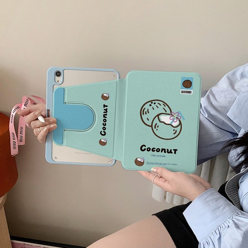 Summer Cool Coconut Suitable for iPad Pro Tablet Protective Cover Air with Pen Slot 10Th Generation Rotating Stand Mini Hard