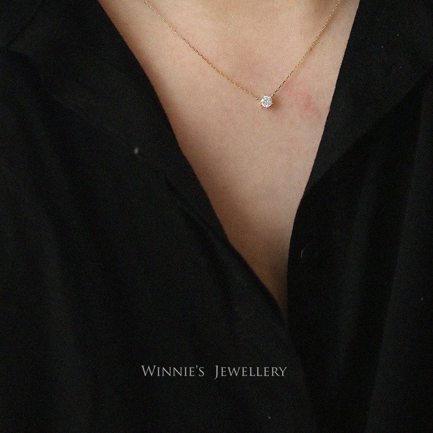 Worth buying S925 silver plated 14K gold pendant all-match single diamond clavicle chain Six-claw zircon sterling silver necklace for women