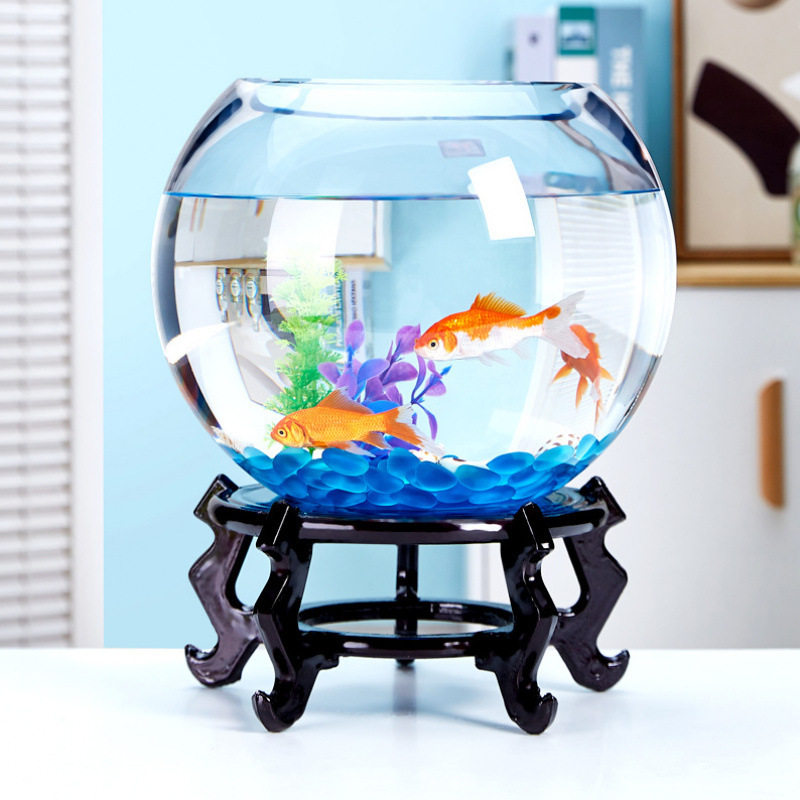 Office Desk Glass Fish Tank Goldfish Tank Aquarium Living Room Small Desktop Turtle Tank Transparent Round Home Shihua