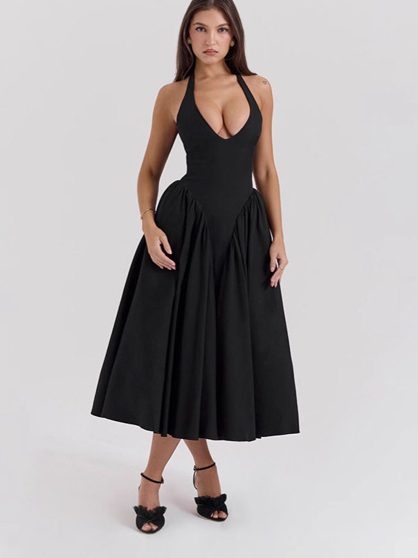 Deep V Neck Halter Backless Dress Slim Fit Elegant Style High Quality Fabric Perfect for Evening Events OEM