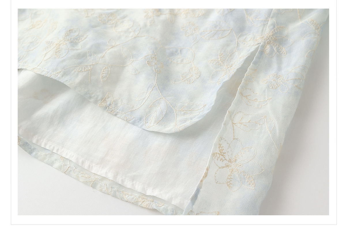 Áo sơ mi nữ dài tay thêu hoa cổ tròn phong cách thanh lịch — Cloud Water Blue (Giao hàng ngay hôm nay), Cloud Water Blue (Giao hàng trong 7 ngày)