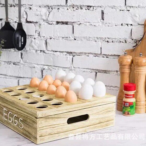 Solid Wood Light-Burned Egg Storage Box Two-Layer Porous Egg Tray Home Kitchen Wooden Egg Storage Box Display Stand