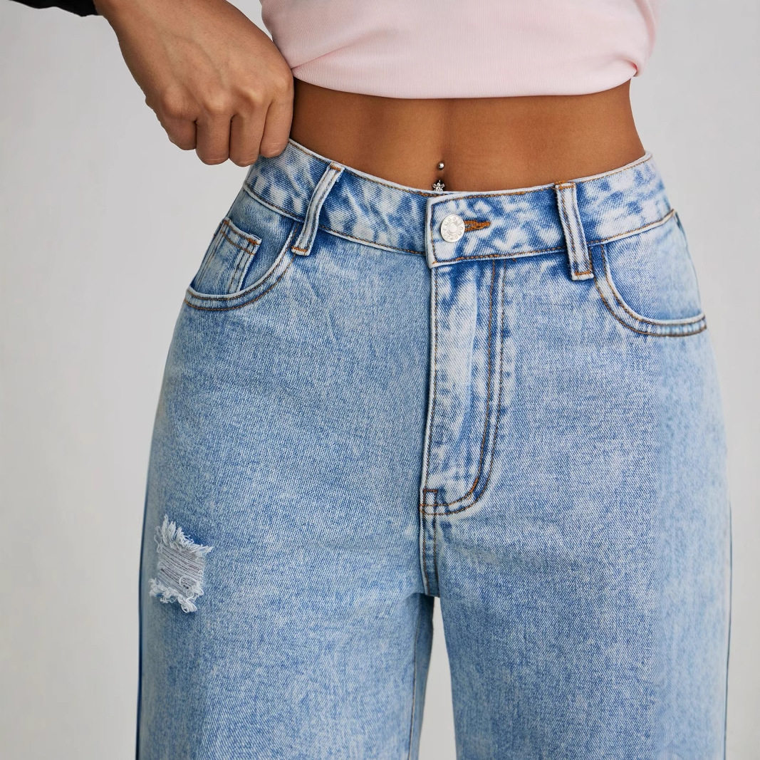 High Waisted Straight Leg Denim Pants Versatile Loose Fit Trendy Style Casual Wear for Women Wholesale Available