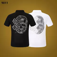 Amazon AliExpress Fashion Brand Philippe Plain PP Men's T-Shirt Skull Head Hot Diamond Short Sleeve polo Lapel